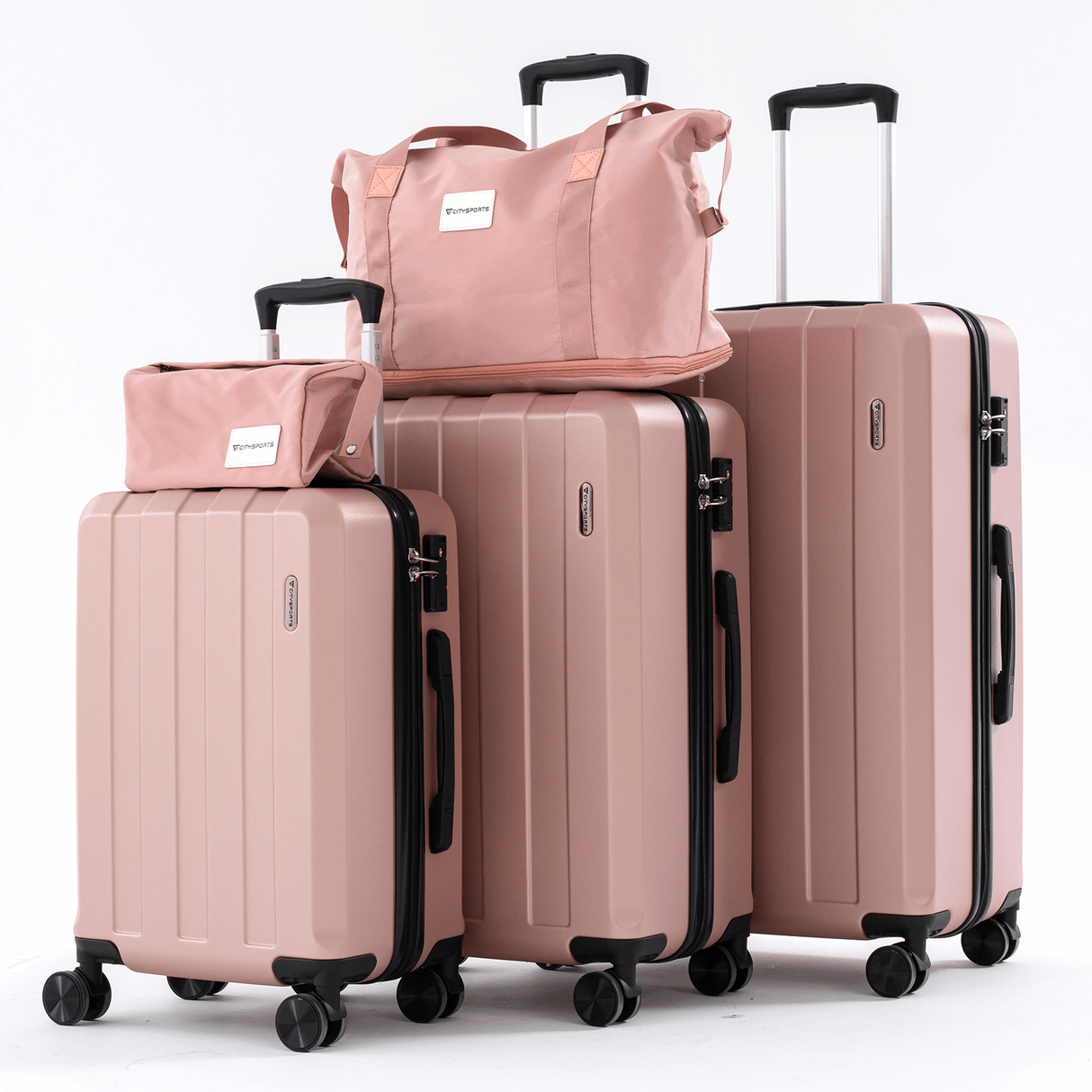 CITYSPORTS 5-Piece Luggage Set – ABS Suitcases with TSA Lock & Spinner Wheels (Rose Gold)